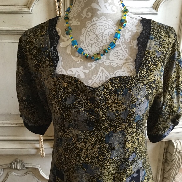 ANTHRO MAYLE SILK MINI DRESS-EXQUISITE GOLD GILDED SILK ALL LINED NEW COND SZ 2 - Picture 2 of 7